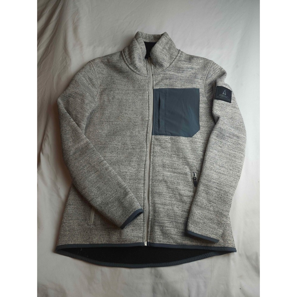 Ascend Womens Full Zip Fleece Jacket Gray Heather Knit Mock Neck Size Medium
